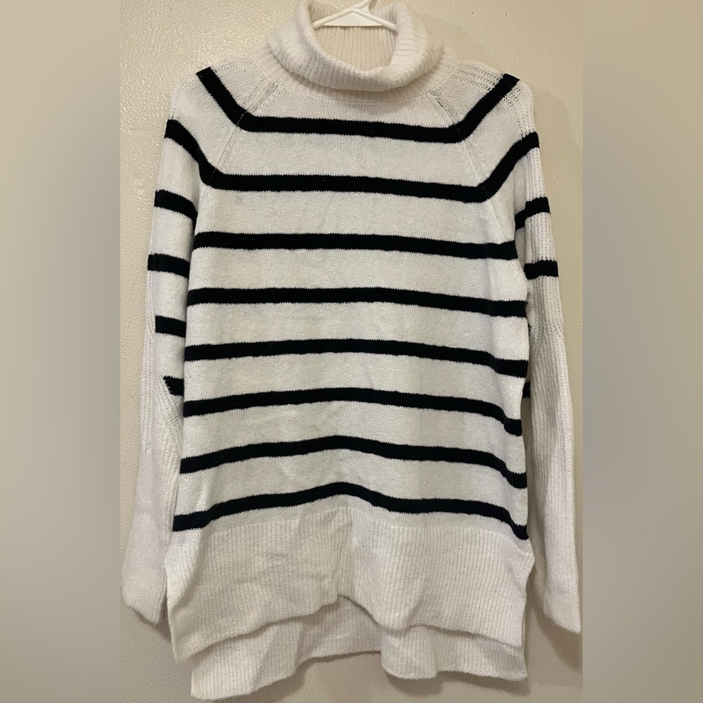 Turtle neck Striped Black and White Women's Sweater